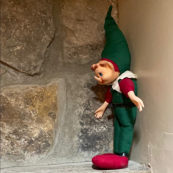 Vintage 50/60s plastic Face x Plush Elf Doll. - Picture 3 of 11